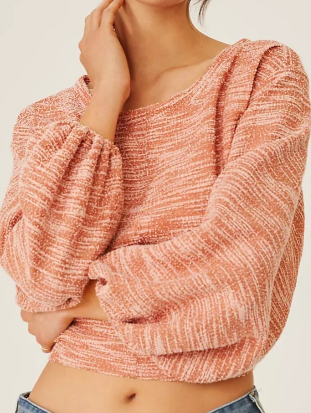 Anthropologie Cropped Knit Top in Peach Pink, SZ 1X, NWOT